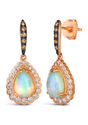 1 ct. t.w. Diamond Pear Shape Opal Drop Earrings in 14K Rose Gold