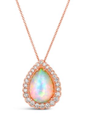 Le Vian 1/2 Ct. T.w. Diamond Pear Shape Opal Pendant Necklace In 14K Rose Gold