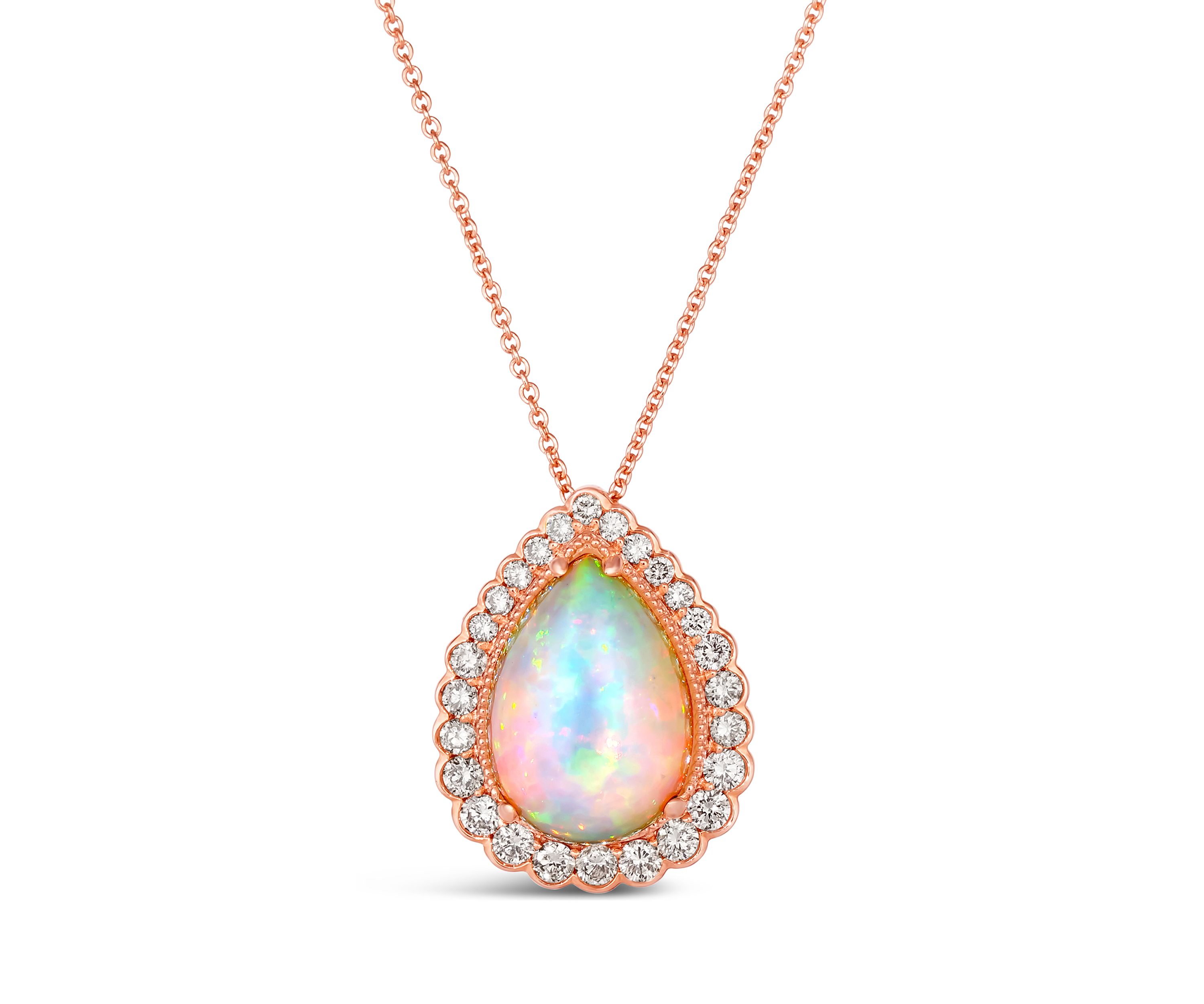 1/2 ct. t.w. Diamond Pear Shape Opal Pendant Necklace in 14K Rose Gold