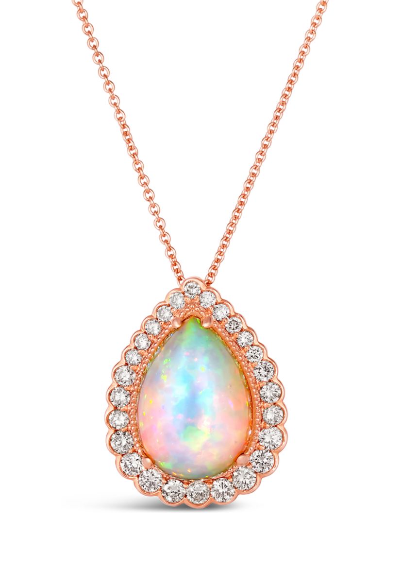 1/2 ct. t.w. Diamond Pear Shape Opal Pendant Necklace in 14K Rose Gold