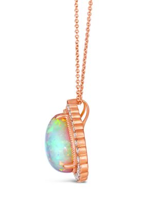 1/2 ct. t.w. Diamond Pear Shape Opal Pendant Necklace in 14K Rose Gold
