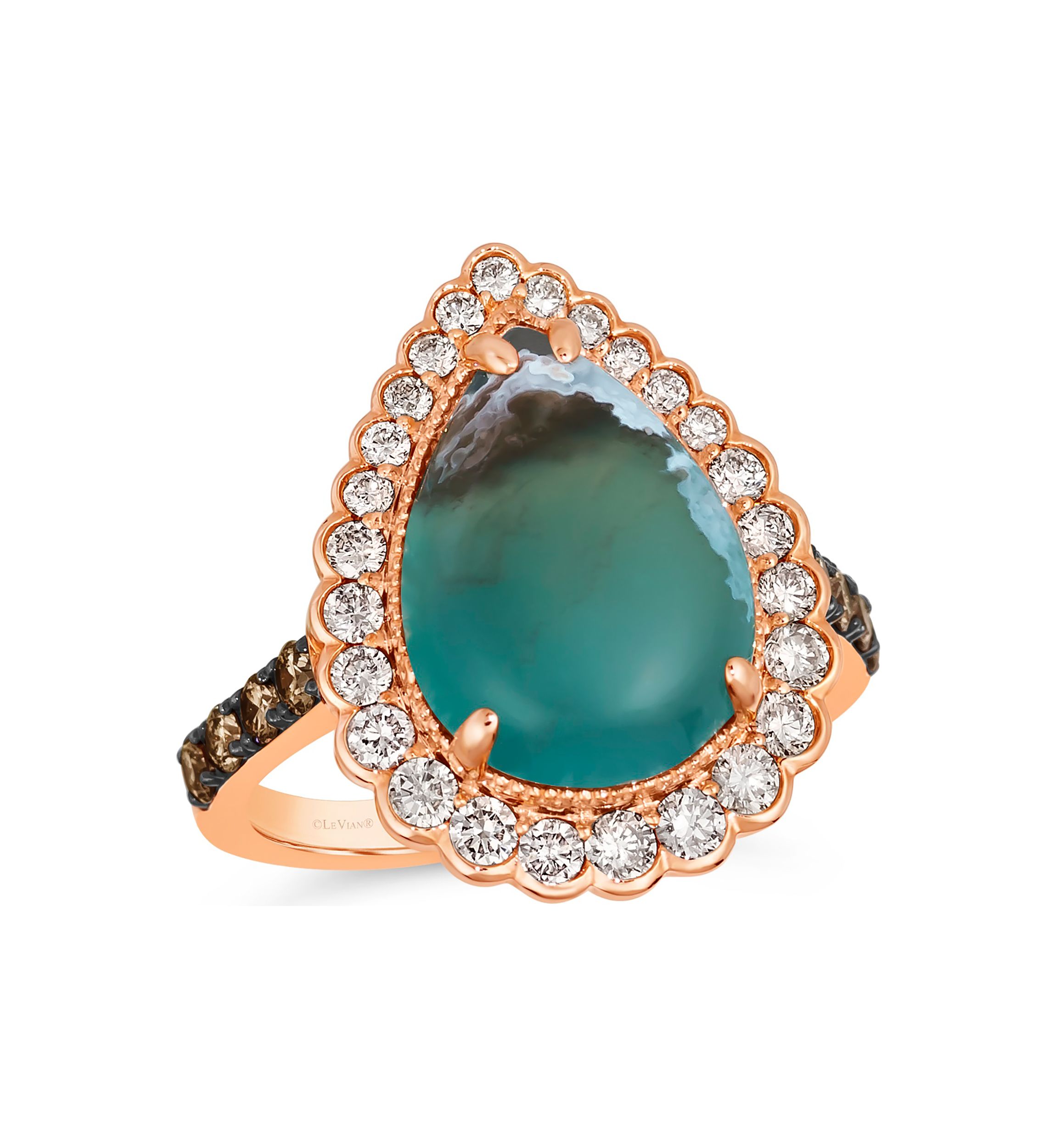 7/8 ct. Diamond Aquaprase Pear Ring in 14K Rose Gold