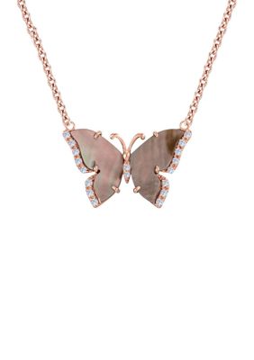 Le Vian Butterfly Necklace featuring 3.75 ct. t.w. Black Mother Of Pearl, 1/5 ct. t.w. Nude Diamondsâ¢ set in 14K Strawberry Gold