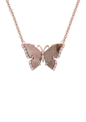 Butterfly Necklace featuring 3.75 ct. t.w. Black Mother Of Pearl, 1/5 ct. t.w. Nude Diamonds™ set in 14K Strawberry Gold®