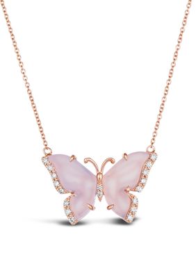 5.5 ct. t.w. Blue Chalcedony, 1/5 ct. t.w. Nude Diamonds™ Butterfly Necklace in 14K Strawberry Gold®