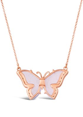 5.5 ct. t.w. Blue Chalcedony, 1/5 ct. t.w. Nude Diamonds™ Butterfly Necklace in 14K Strawberry Gold®