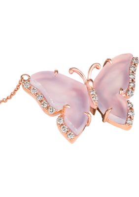 5.5 ct. t.w. Blue Chalcedony, 1/5 ct. t.w. Nude Diamonds™ Butterfly Necklace in 14K Strawberry Gold®