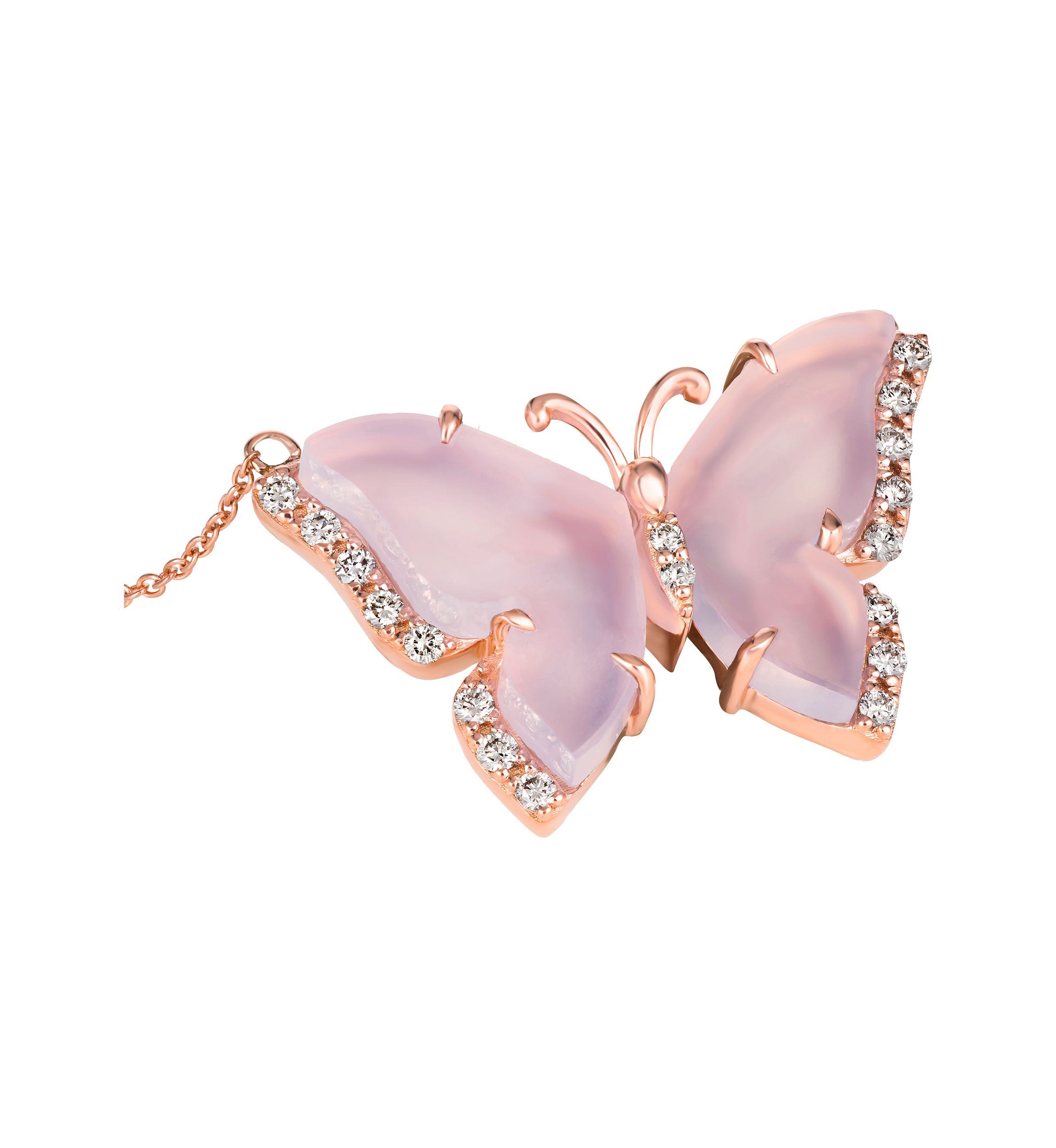 5.5 ct. t.w. Blue Chalcedony, 1/5 ct. t.w. Nude Diamonds™ Butterfly Necklace in 14K Strawberry Gold®