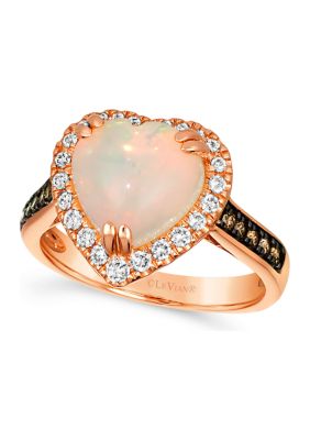1.88 ct. t.w. Neopolitan Opal™, 1/5 ct. t.w. Vanilla Diamonds®, 1/8 ct. t.w. Chocolate Diamonds® Heart Ring in 14K Strawberry Gold®