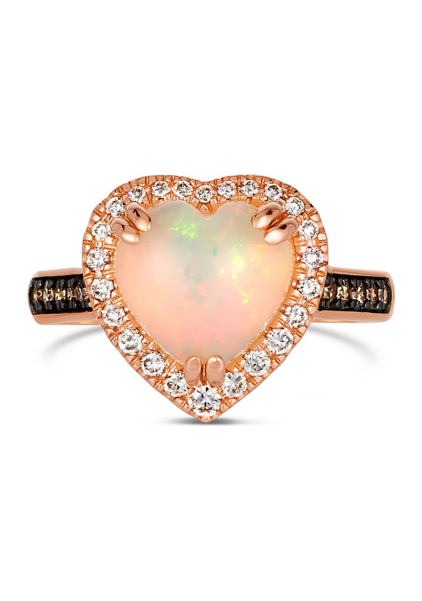 1.88 ct. t.w. Neopolitan Opal™, 1/5 ct. t.w. Vanilla Diamonds®, 1/8 ct. t.w. Chocolate Diamonds® Heart Ring in 14K Strawberry Gold®