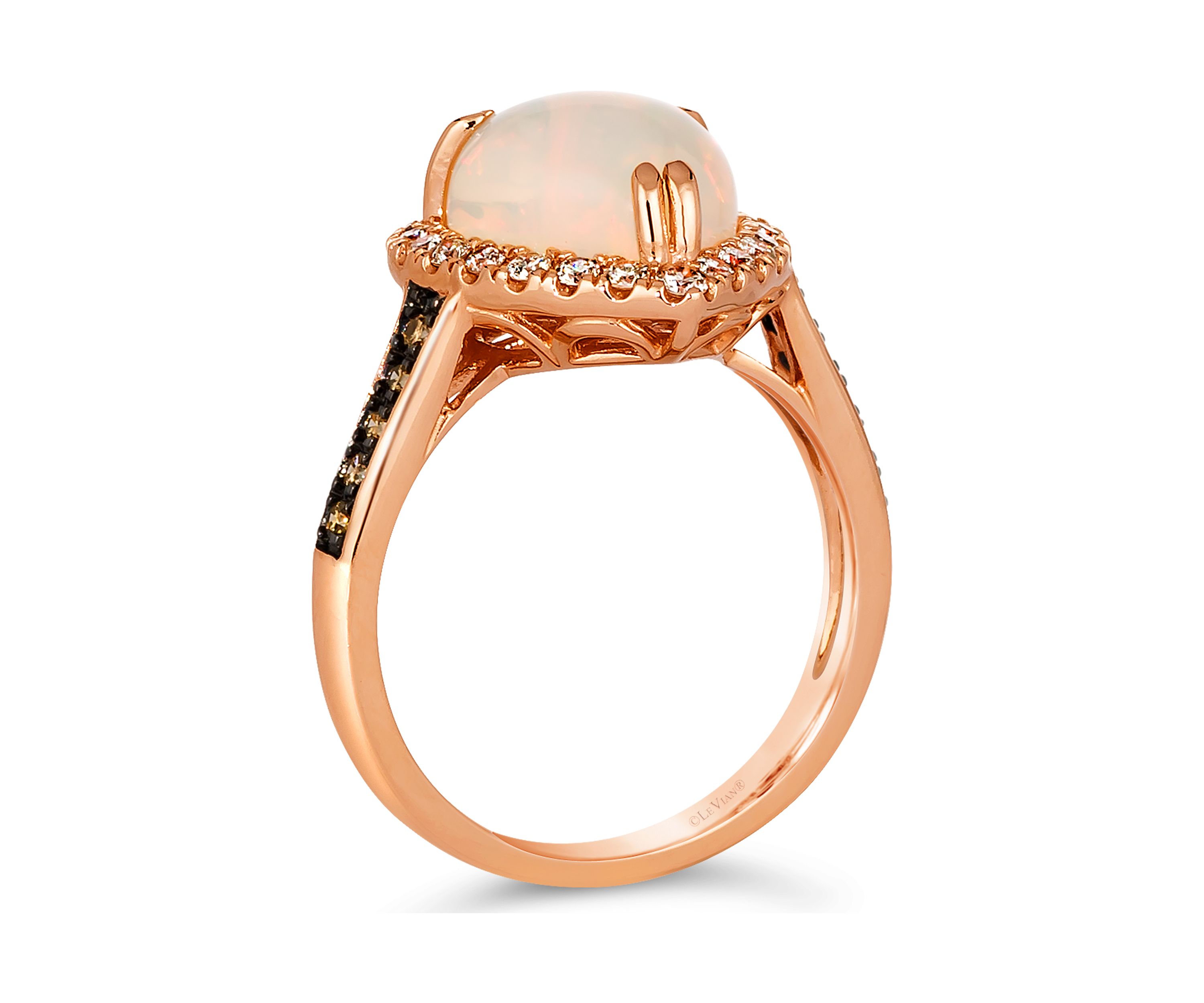1.88 ct. t.w. Neopolitan Opal™, 1/5 ct. t.w. Vanilla Diamonds®, 1/8 ct. t.w. Chocolate Diamonds® Heart Ring in 14K Strawberry Gold®