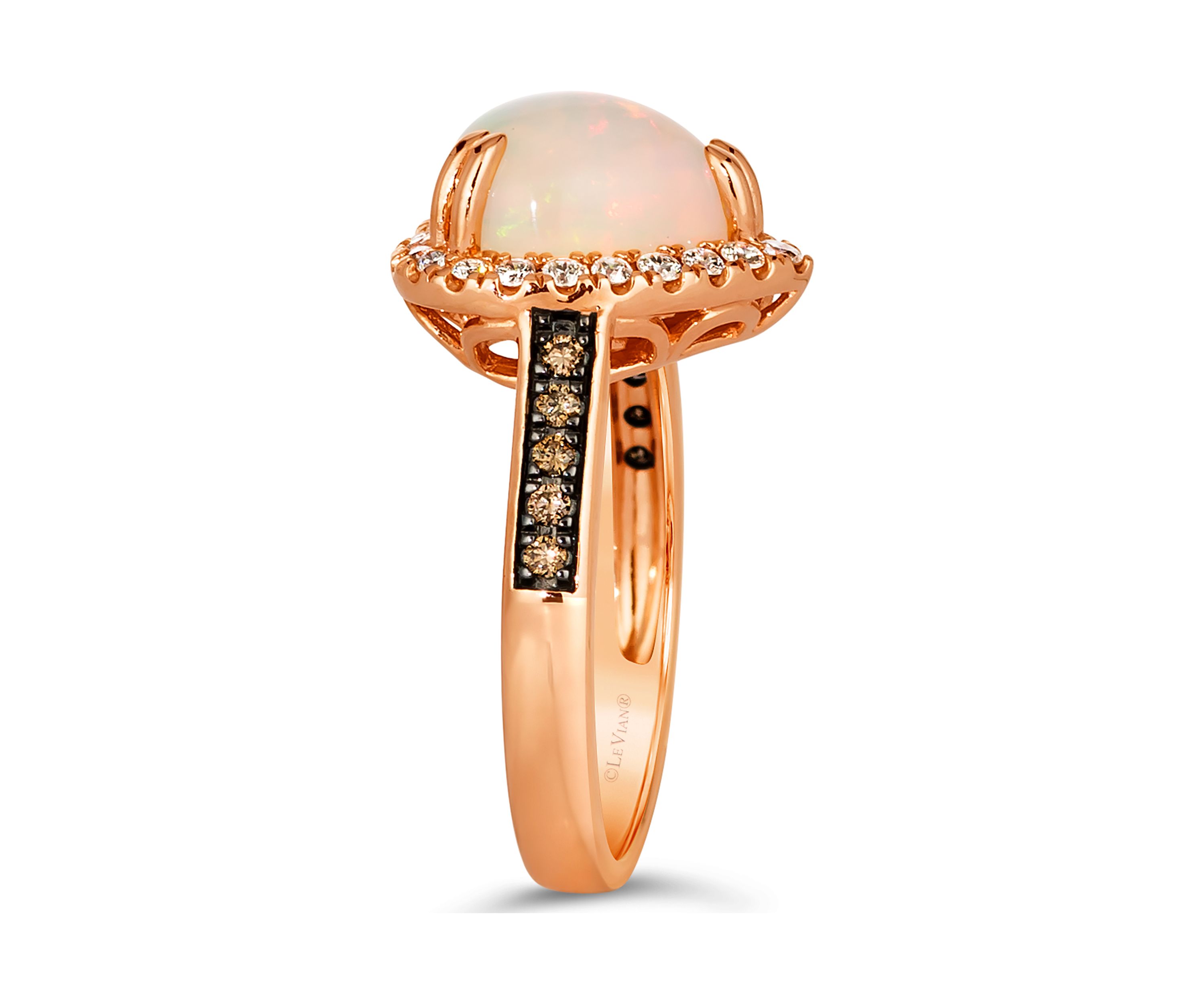 1.88 ct. t.w. Neopolitan Opal™, 1/5 ct. t.w. Vanilla Diamonds®, 1/8 ct. t.w. Chocolate Diamonds® Heart Ring in 14K Strawberry Gold®