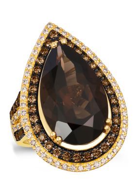 Ring featuring 9.25 ct. t.w. Chocolate Quartz®, 3/4 ct. t.w. Chocolate Diamonds®, 3/8 ct. t..w. Nude Diamonds™ in 14K Honey Gold™