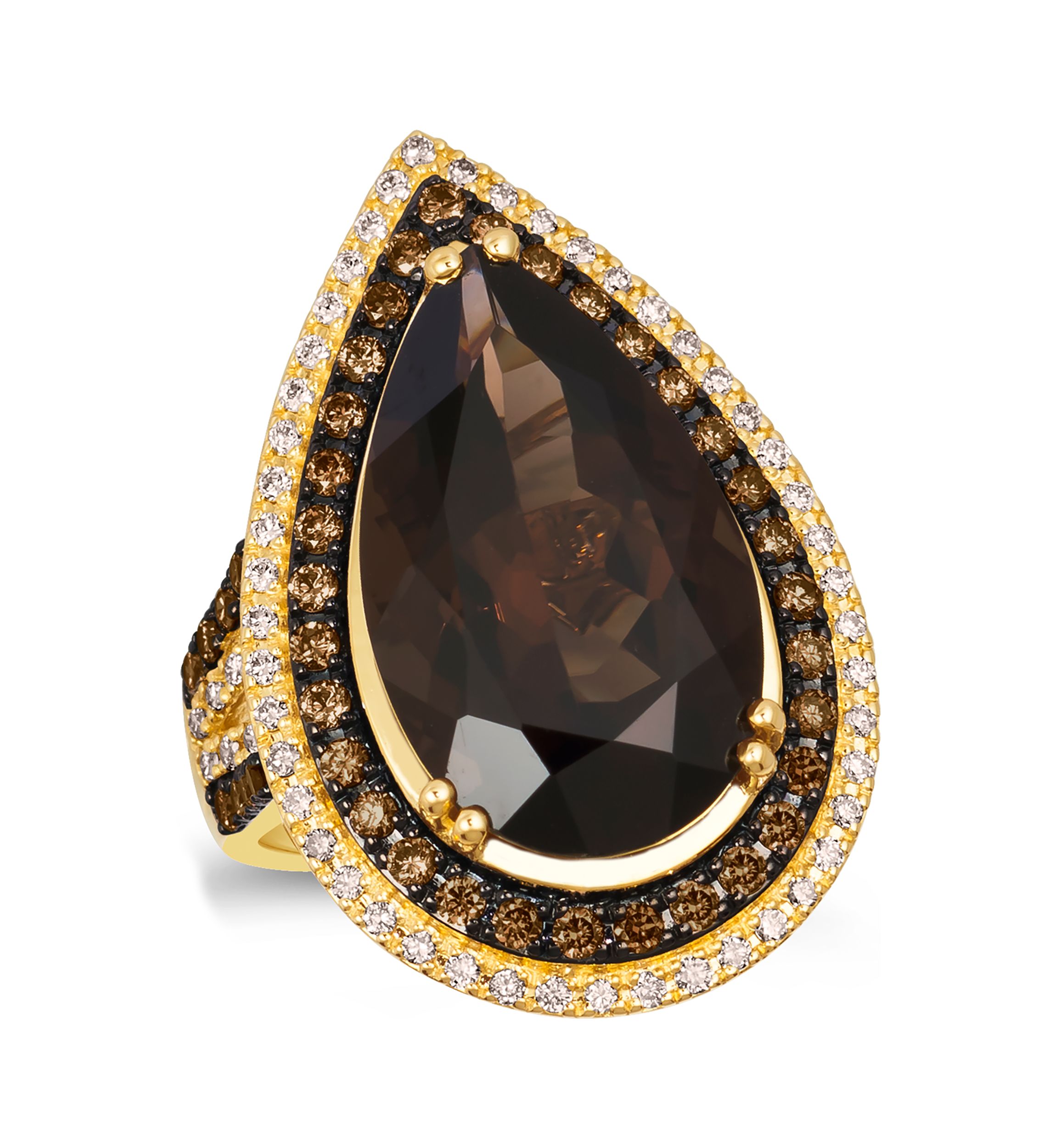 Ring featuring 9.25 ct. t.w. Chocolate Quartz®, 3/4 ct. t.w. Chocolate Diamonds®, 3/8 ct. t..w. Nude Diamonds™ in 14K Honey Gold™