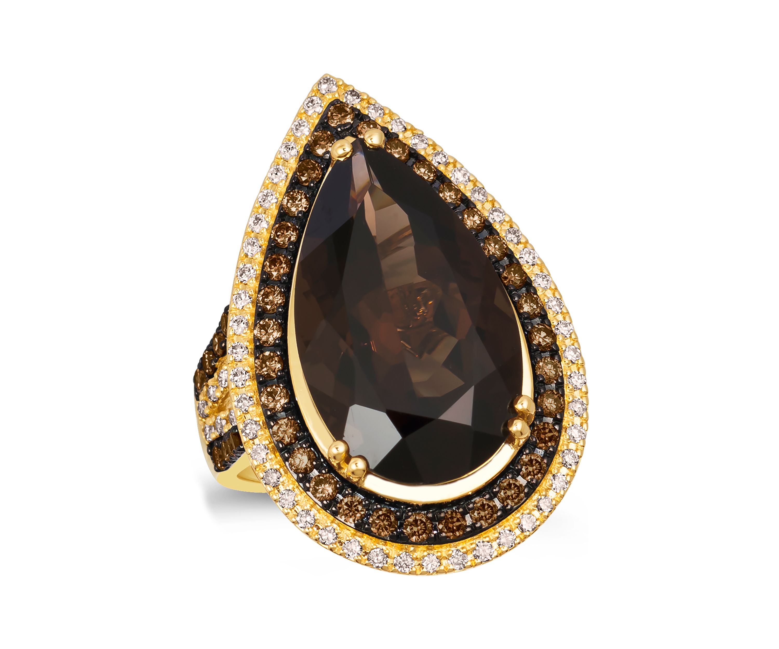 Ring featuring 9.25 ct. t.w. Chocolate Quartz®, 3/4 ct. t.w. Chocolate Diamonds®, 3/8 ct. t..w. Nude Diamonds™ in 14K Honey Gold™