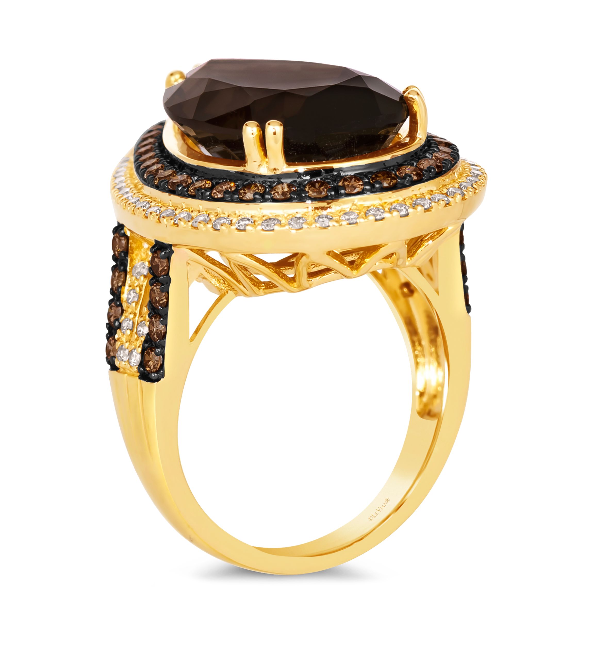 Ring featuring 9.25 ct. t.w. Chocolate Quartz®, 3/4 ct. t.w. Chocolate Diamonds®, 3/8 ct. t..w. Nude Diamonds™ in 14K Honey Gold™