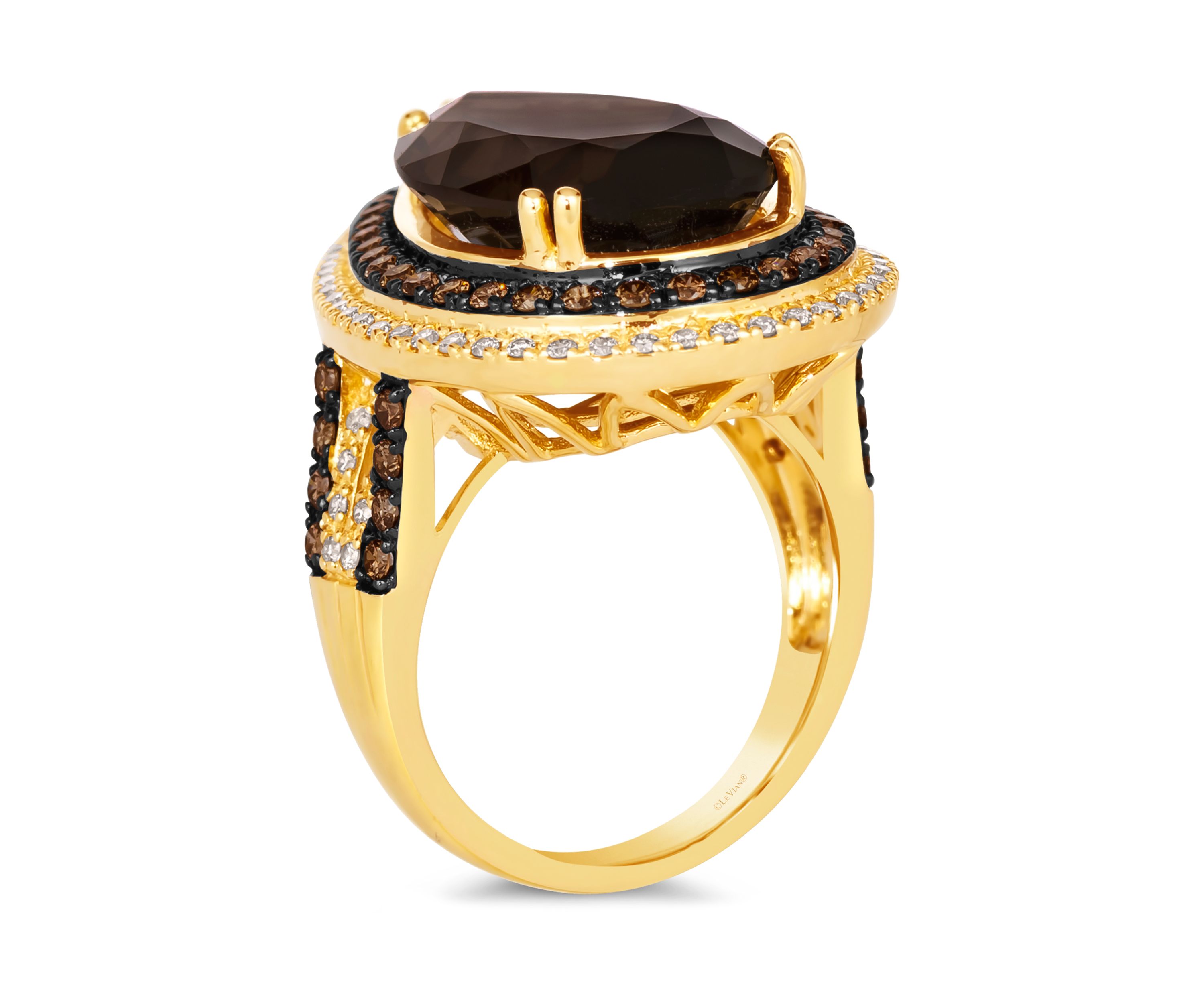 Ring featuring 9.25 ct. t.w. Chocolate Quartz®, 3/4 ct. t.w. Chocolate Diamonds®, 3/8 ct. t..w. Nude Diamonds™ in 14K Honey Gold™