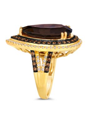 Ring featuring 9.25 ct. t.w. Chocolate Quartz®, 3/4 ct. t.w. Chocolate Diamonds®, 3/8 ct. t..w. Nude Diamonds™ in 14K Honey Gold™