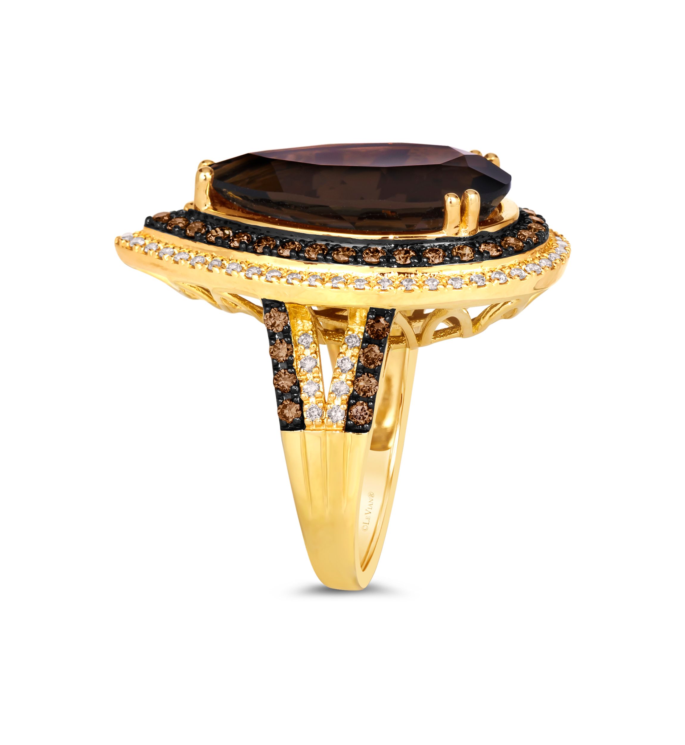 Ring featuring 9.25 ct. t.w. Chocolate Quartz®, 3/4 ct. t.w. Chocolate Diamonds®, 3/8 ct. t..w. Nude Diamonds™ in 14K Honey Gold™