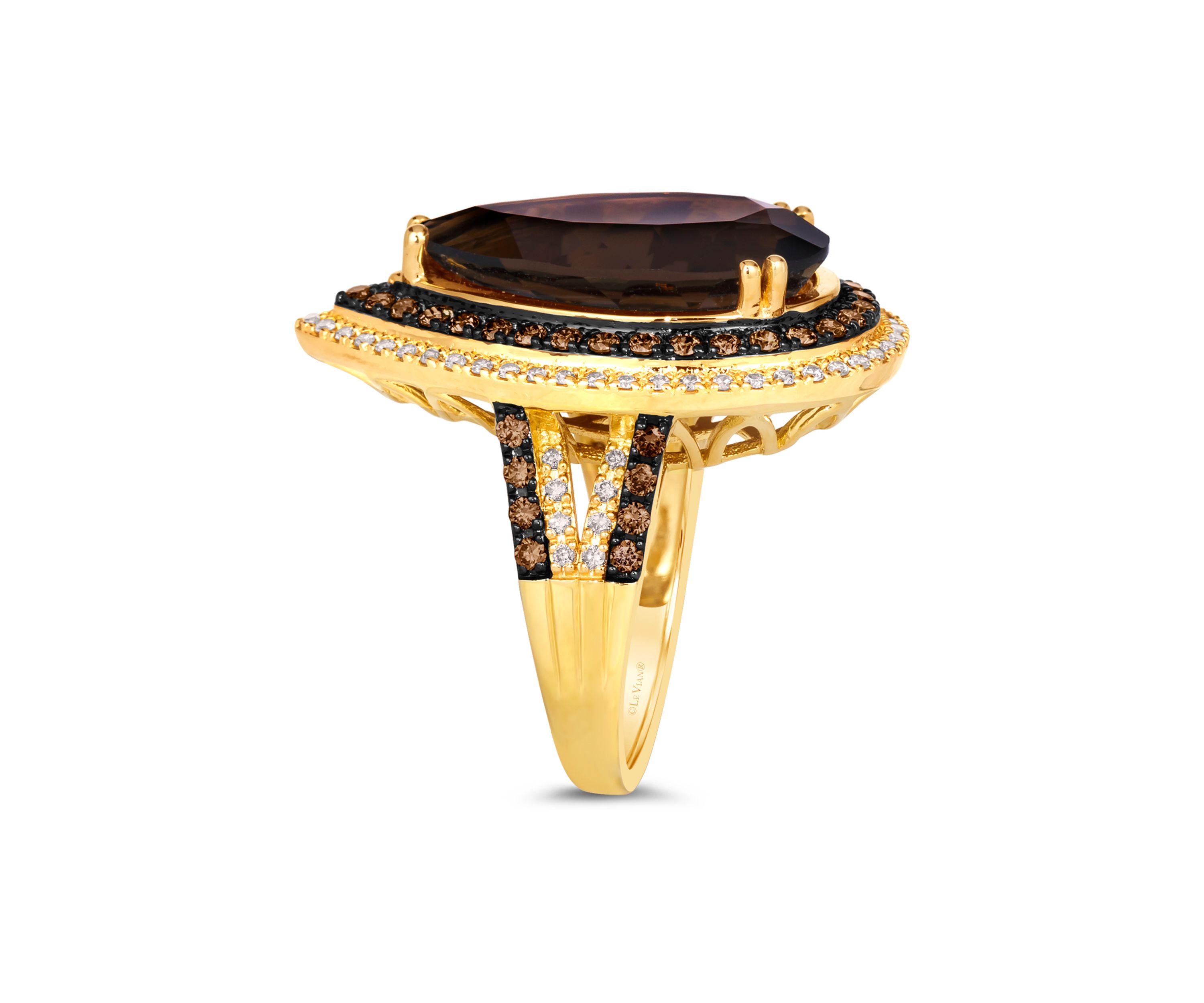 Ring featuring 9.25 ct. t.w. Chocolate Quartz®, 3/4 ct. t.w. Chocolate Diamonds®, 3/8 ct. t..w. Nude Diamonds™ in 14K Honey Gold™