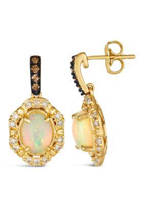 Earrings featuring 1.2 ct. t.w. Neopolitan Opal™, 1/10 ct. t.w. Chocolate Diamonds®, 1/3 ct. t.w. Nude Diamonds™ set in 14K Honey Gold™