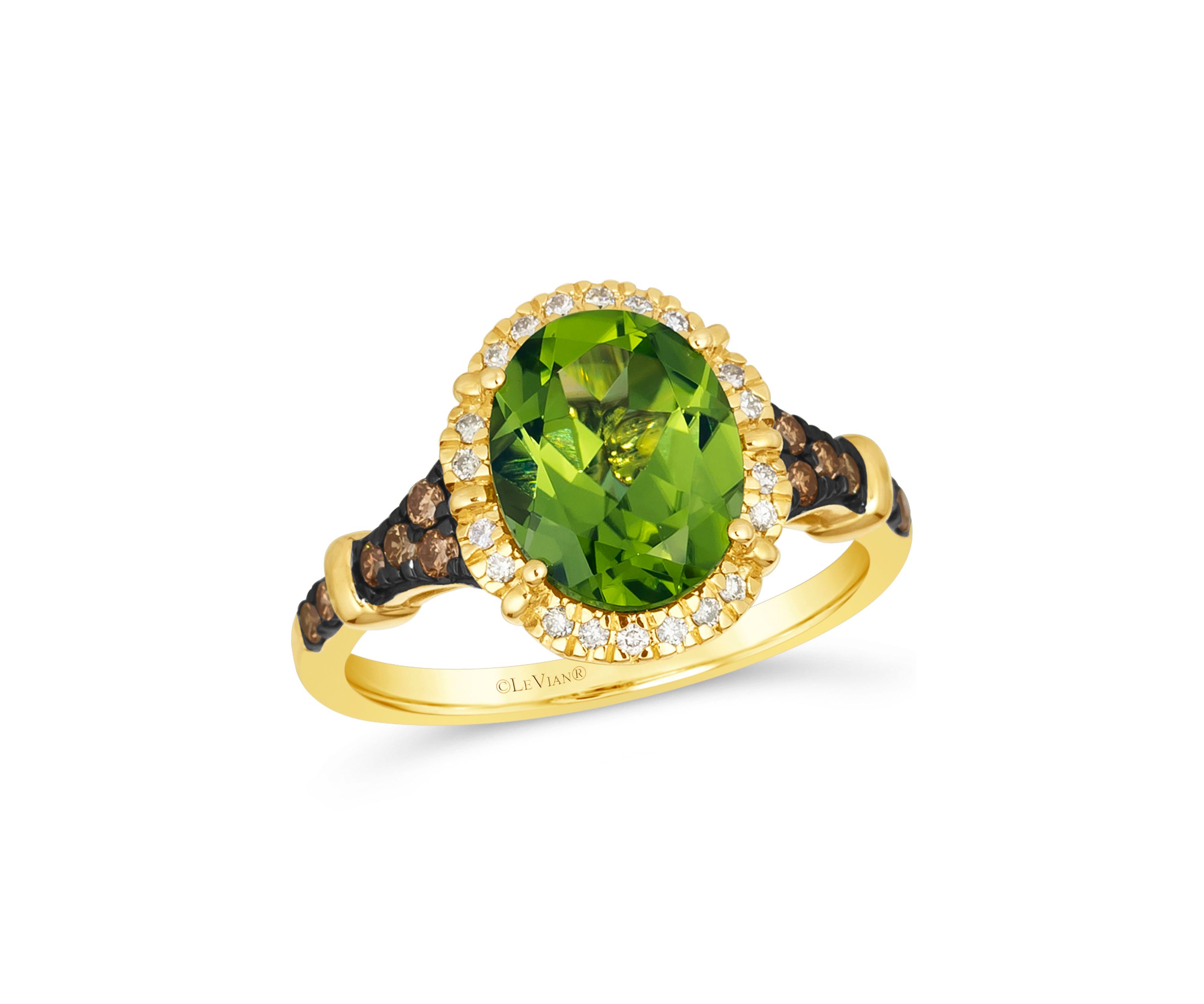 2.5 ct. t.w. Green Apple Peridot™, 1/6 ct. t.w. Chocolate Diamonds®, 1/10 ct. t.w. Nude Diamonds™ Ring in 14K Honey Gold™