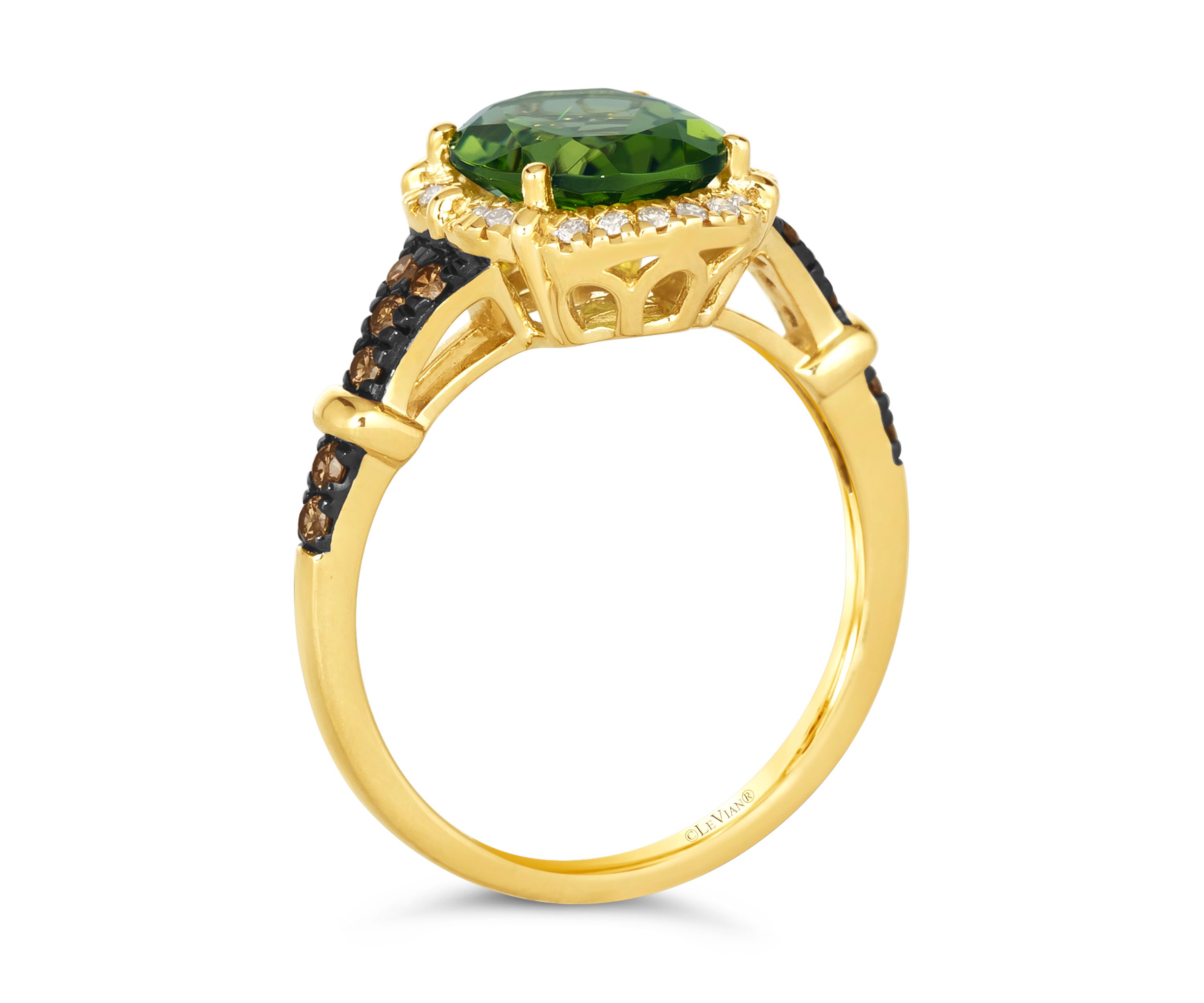 2.5 ct. t.w. Green Apple Peridot™, 1/6 ct. t.w. Chocolate Diamonds®, 1/10 ct. t.w. Nude Diamonds™ Ring in 14K Honey Gold™