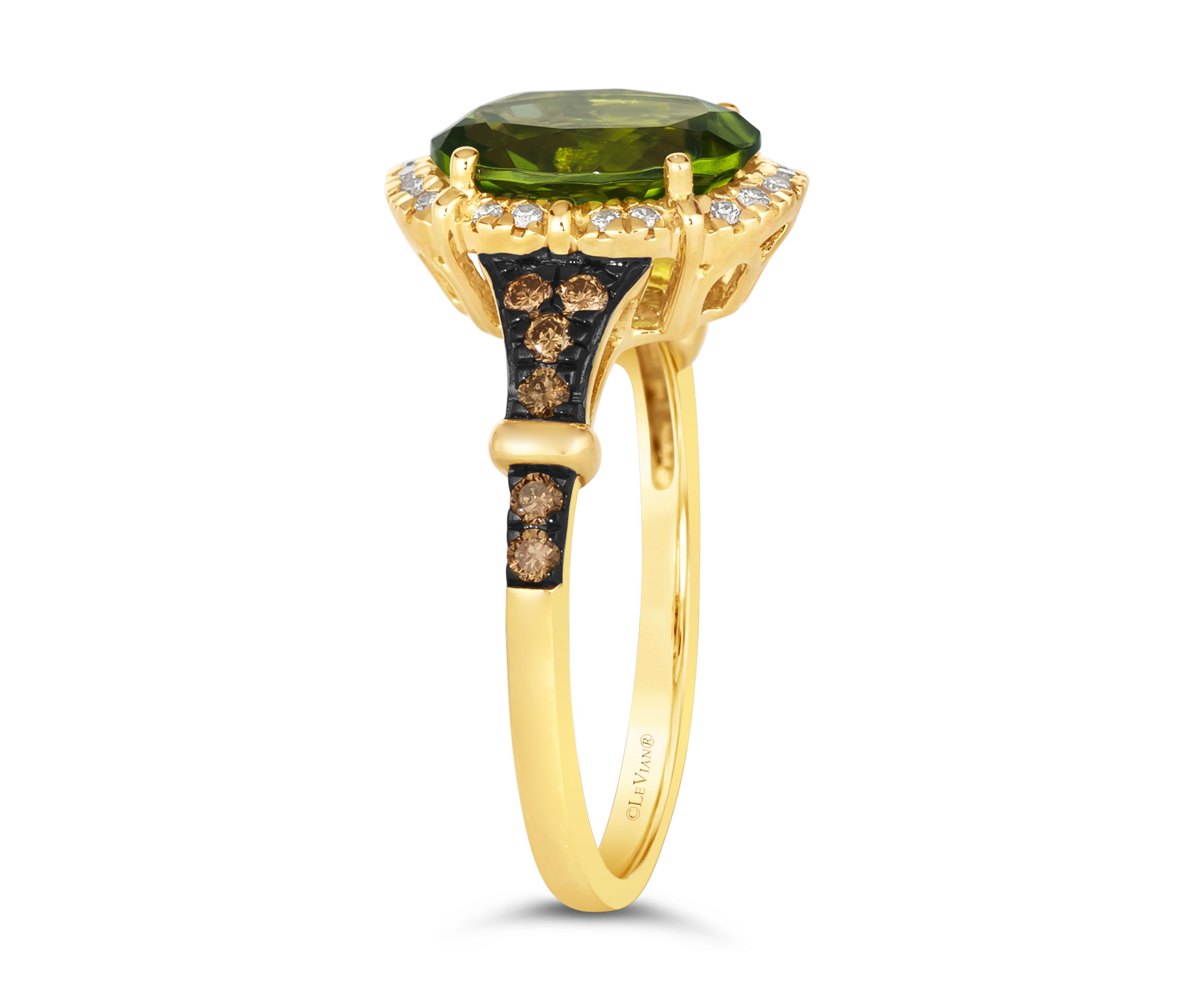 2.5 ct. t.w. Green Apple Peridot™, 1/6 ct. t.w. Chocolate Diamonds®, 1/10 ct. t.w. Nude Diamonds™ Ring in 14K Honey Gold™