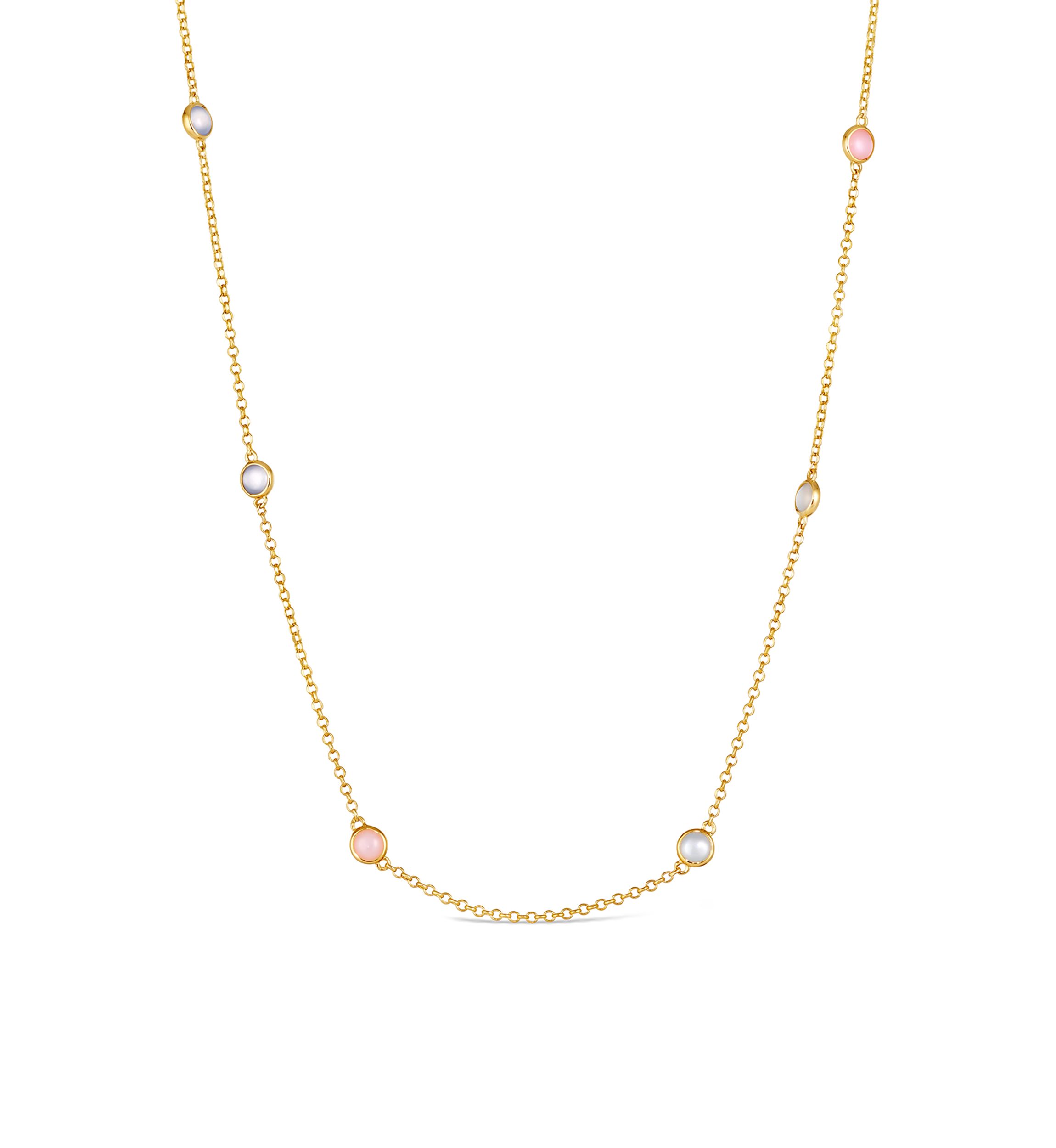 1/2 ct. t.w. Moonstone, 3/4 ct. t.w. Blue Chalcedony, 5/8 ct. t.w. Pink Opal Necklace in 14K Honey Gold™