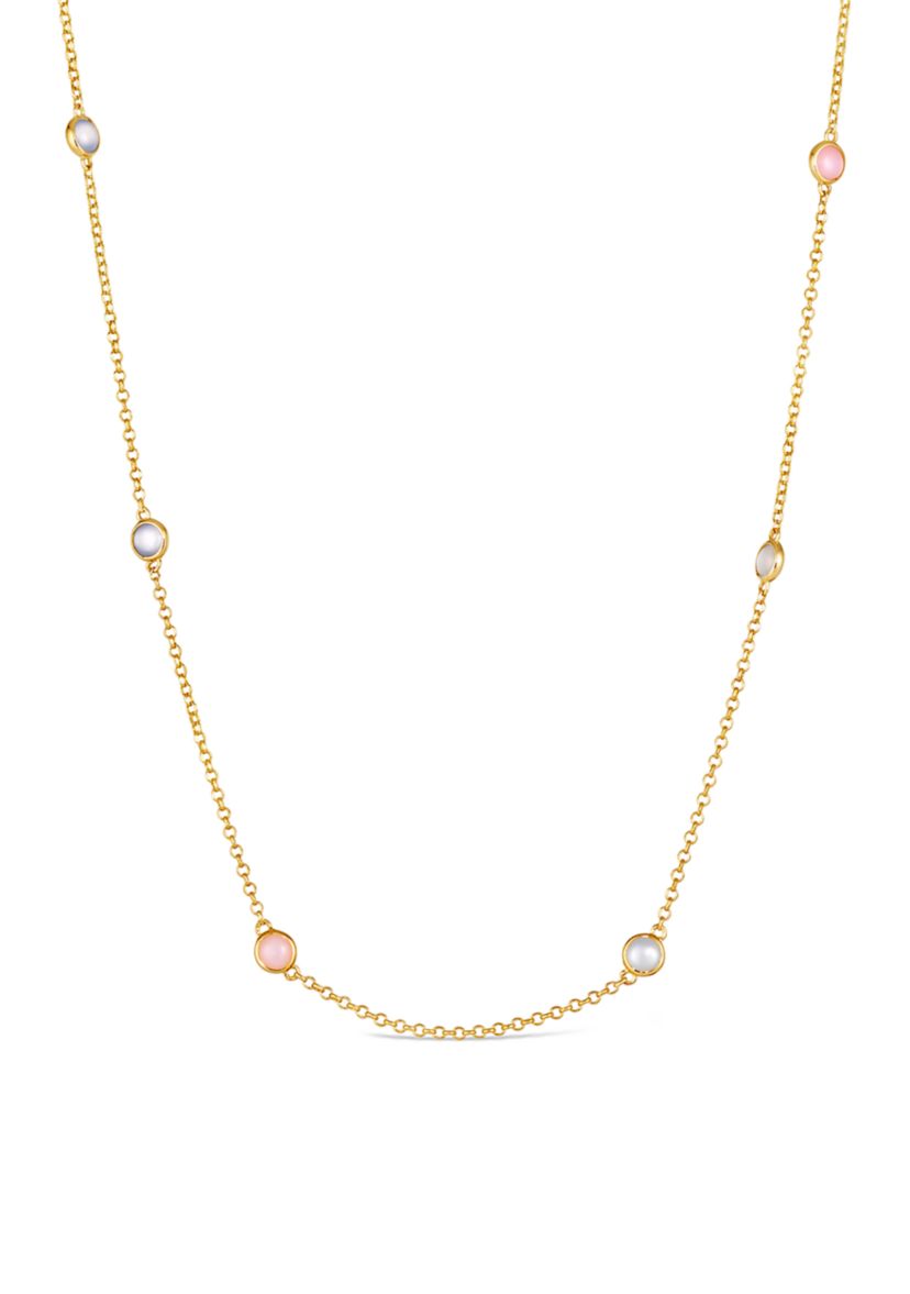 1/2 ct. t.w. Moonstone, 3/4 ct. t.w. Blue Chalcedony, 5/8 ct. t.w. Pink Opal Necklace in 14K Honey Gold™