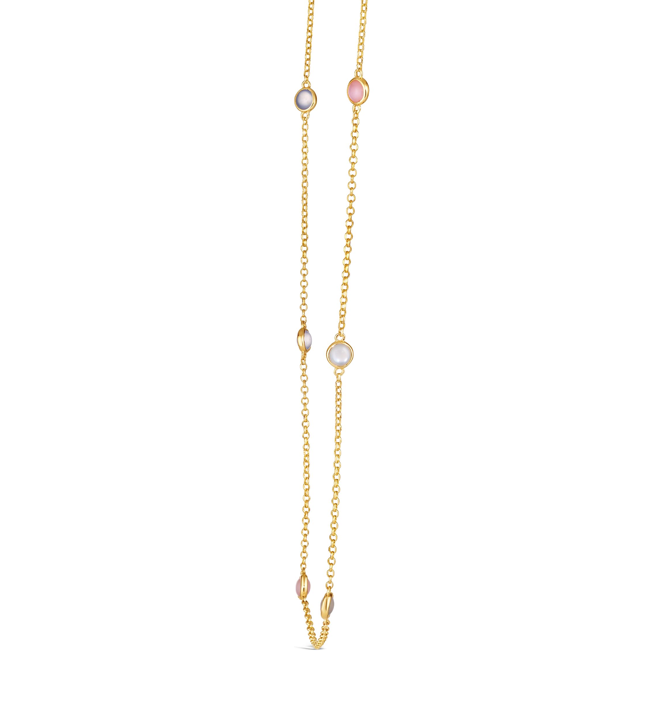 1/2 ct. t.w. Moonstone, 3/4 ct. t.w. Blue Chalcedony, 5/8 ct. t.w. Pink Opal Necklace in 14K Honey Gold™