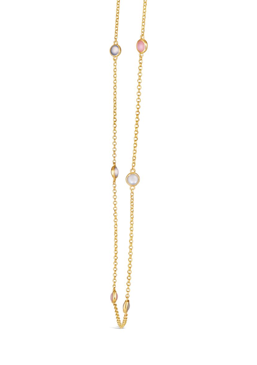 1/2 ct. t.w. Moonstone, 3/4 ct. t.w. Blue Chalcedony, 5/8 ct. t.w. Pink Opal Necklace in 14K Honey Gold™