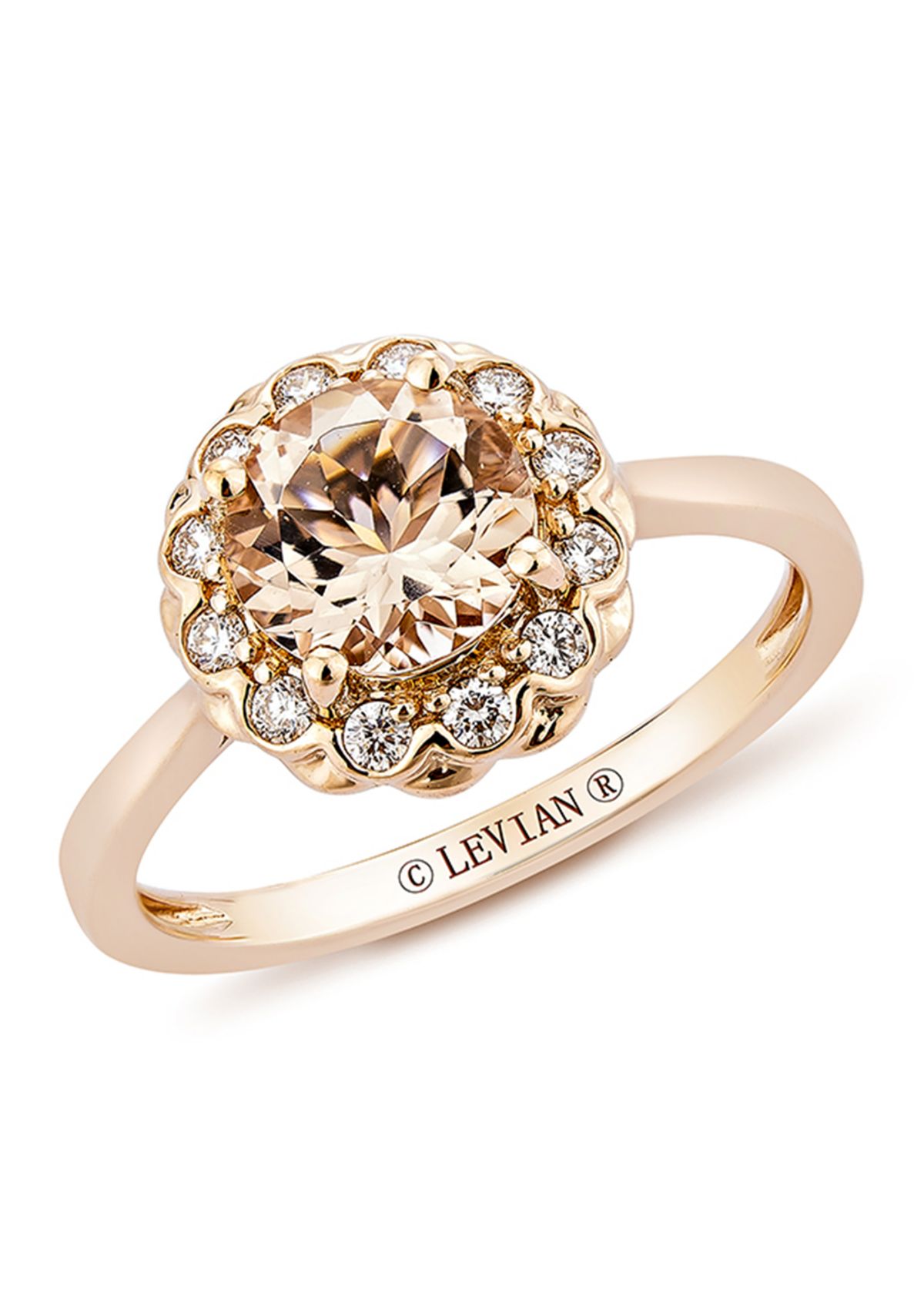 Ring featuring 7/8 ct. t.w. Peach Morganite™, 1/6 ct. t.w. Vanilla Diamonds® set in 14K Strawberry Gold®