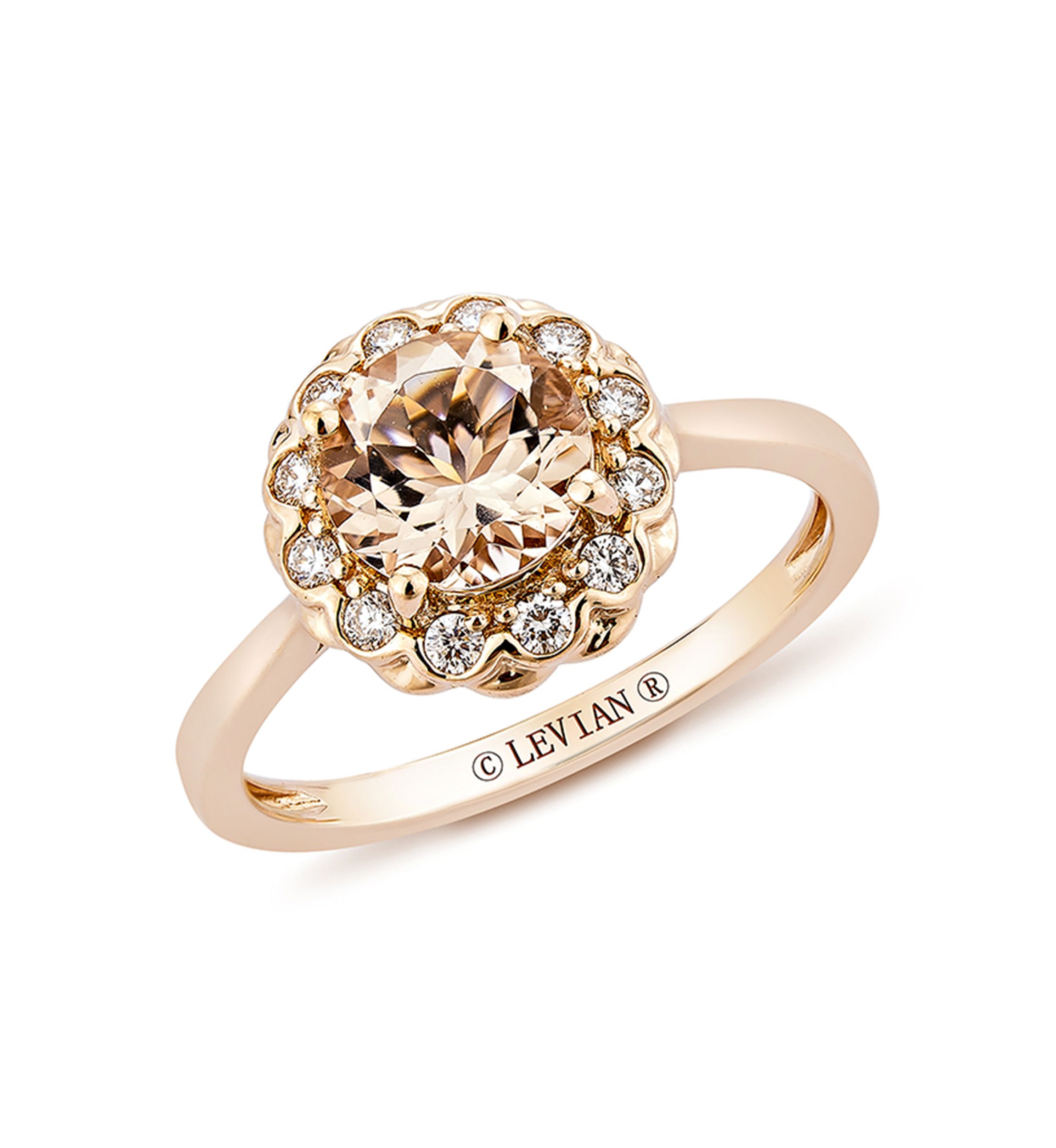 Ring featuring 7/8 ct. t.w. Peach Morganite™, 1/6 ct. t.w. Vanilla Diamonds® set in 14K Strawberry Gold®