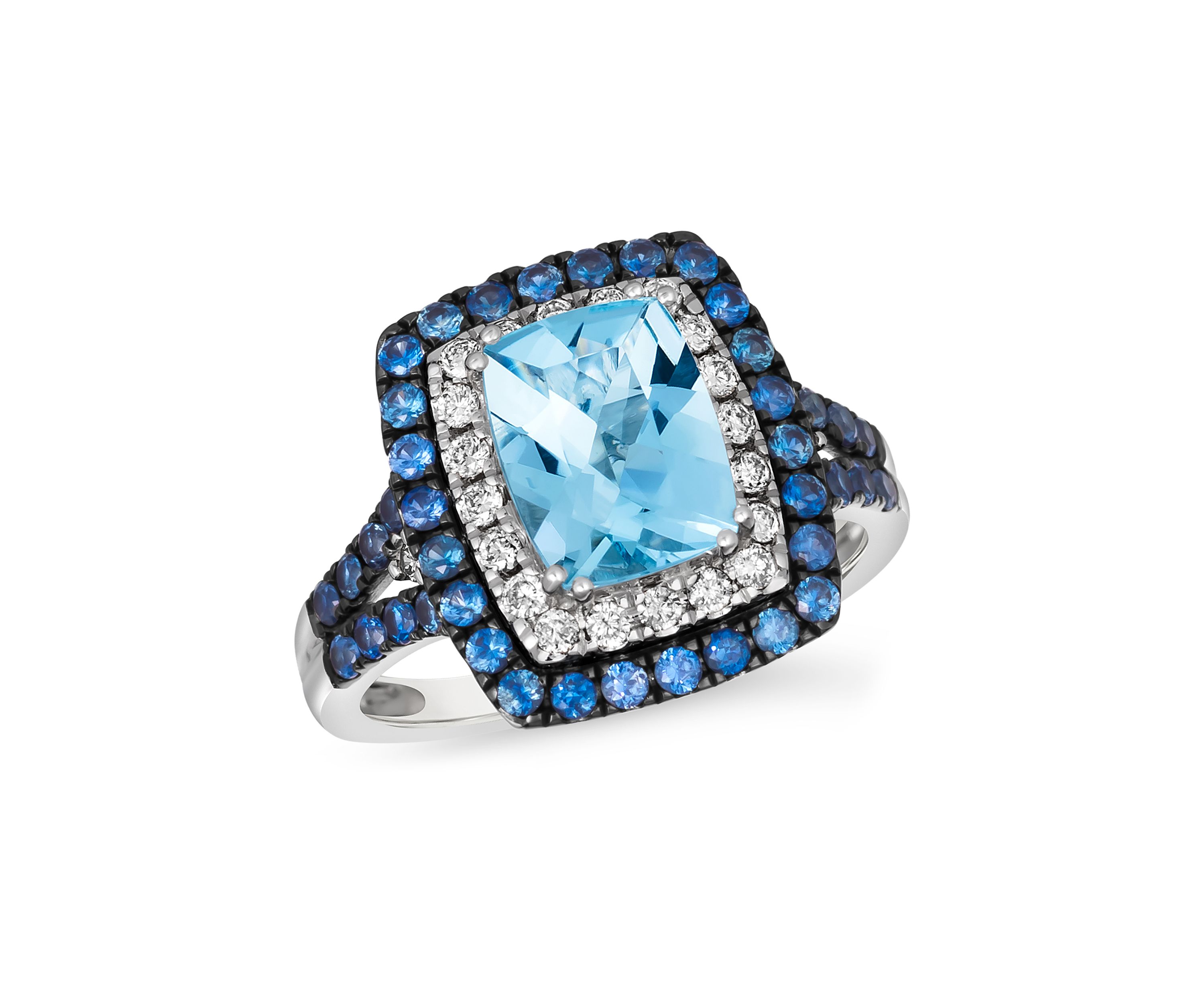 1.5 ct. t.w. Sea Blue Aquamarine®, 5/8 ct. t.w. Blueberry Sapphire™, 1/4 ct. t.w. Nude Diamonds™ Ring in 14K Vanilla Gold®