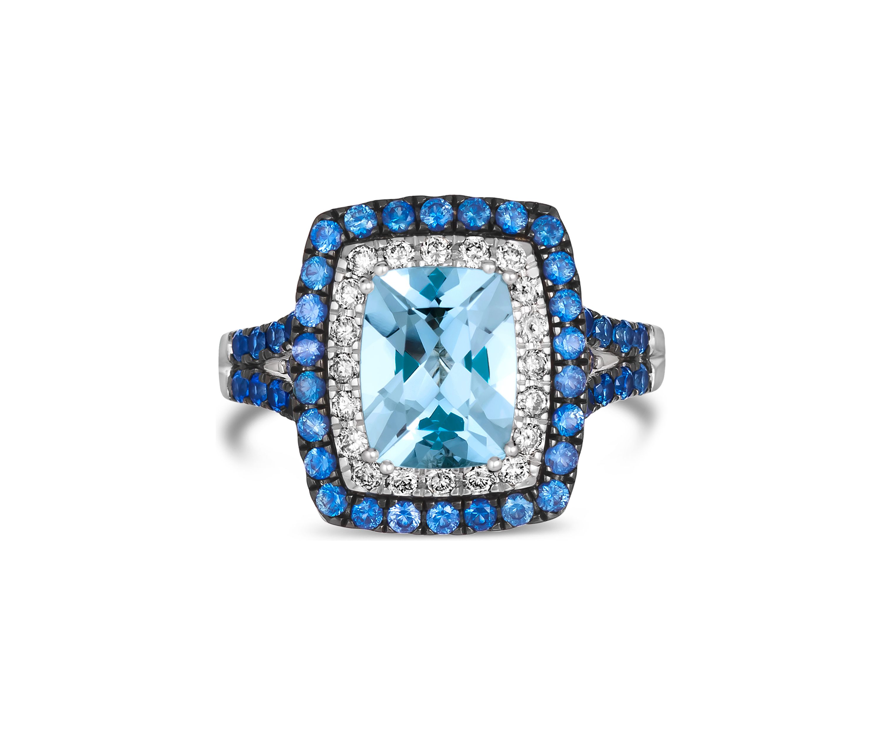 1.5 ct. t.w. Sea Blue Aquamarine®, 5/8 ct. t.w. Blueberry Sapphire™, 1/4 ct. t.w. Nude Diamonds™ Ring in 14K Vanilla Gold®