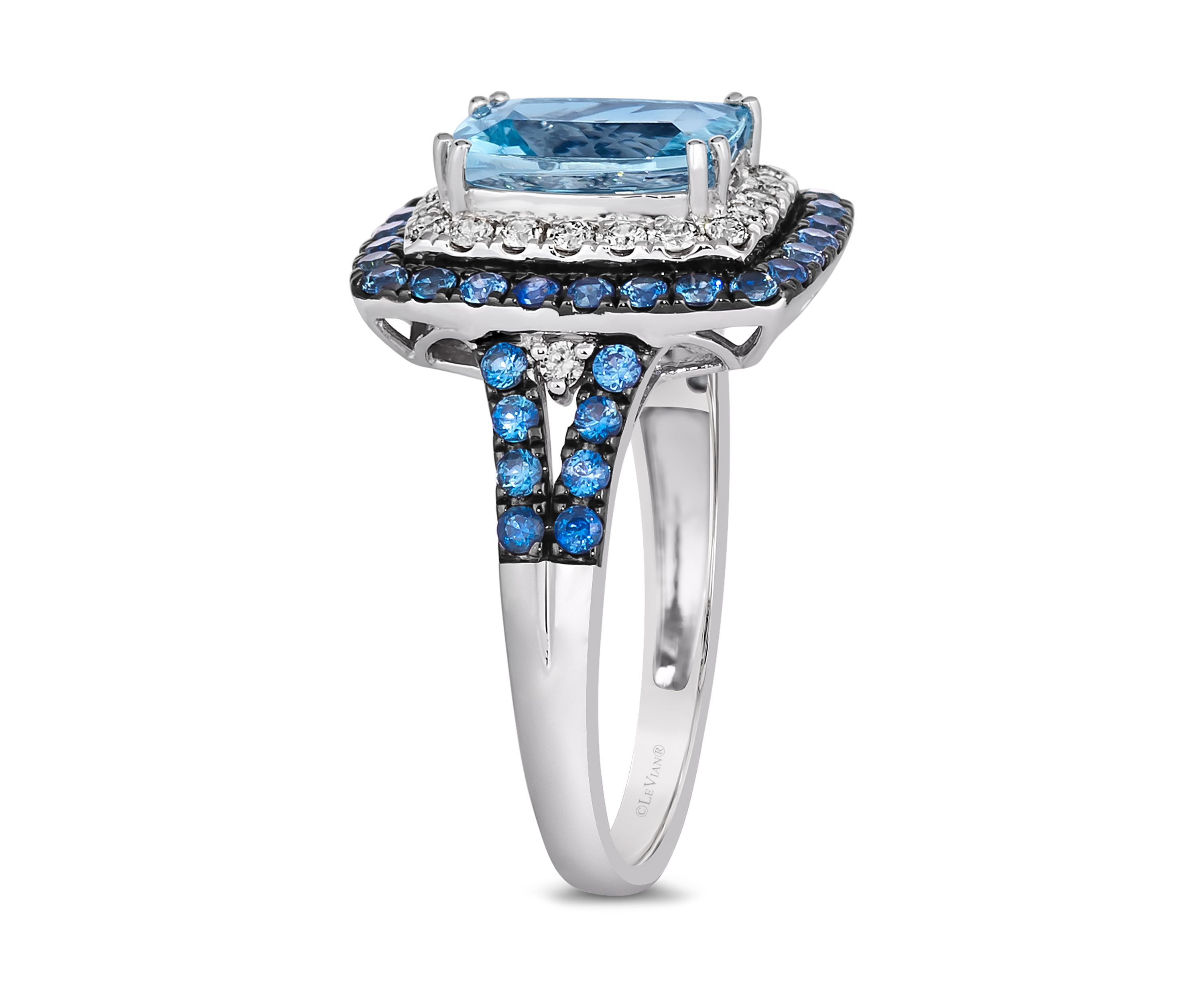 1.5 ct. t.w. Sea Blue Aquamarine®, 5/8 ct. t.w. Blueberry Sapphire™, 1/4 ct. t.w. Nude Diamonds™ Ring in 14K Vanilla Gold®