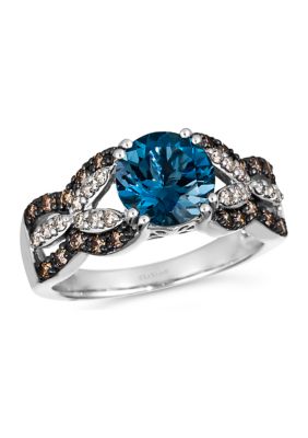 Le Vian Ring Featuring 1.88 Ct. T.w. Deep Sea Blue Topazâ¢, 1/4 Ct. T.w. Chocolate Diamonds, 1/5 Ct. T.w. Nude Diamondsâ¢ In 14K Vanilla Gold