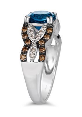Ring featuring 1.88 ct. t.w. Deep Sea Blue Topaz™, 1/4 ct. t.w. Chocolate Diamonds®, 1/5 ct. t.w. Nude Diamonds™  in 14K Vanilla Gold®