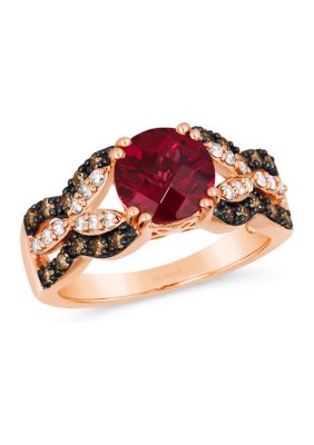 Ring featuring 2 ct. t.w. Raspberry Rhodolite®, 1/4 ct. t.w. Chocolate Diamonds®, 1/5 ct. t.w. Nude Diamonds™ in 14K Strawberry Gold®