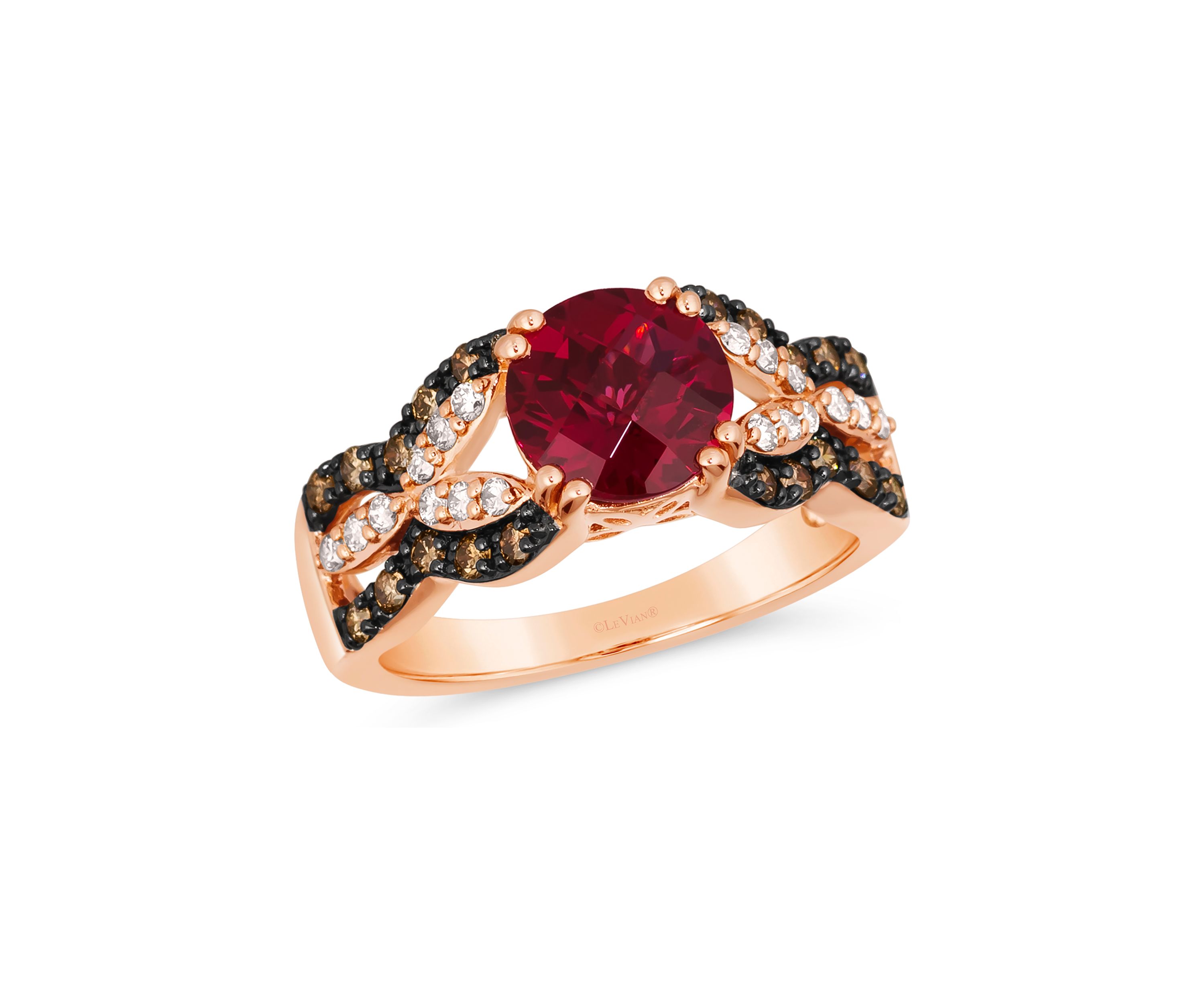 Ring featuring 2 ct. t.w. Raspberry Rhodolite®, 1/4 ct. t.w. Chocolate Diamonds®, 1/5 ct. t.w. Nude Diamonds™ in 14K Strawberry Gold®