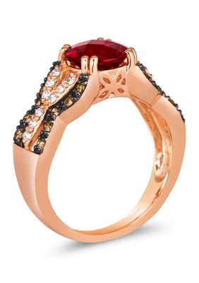 Ring featuring 2 ct. t.w. Raspberry Rhodolite®, 1/4 ct. t.w. Chocolate Diamonds®, 1/5 ct. t.w. Nude Diamonds™ in 14K Strawberry Gold®
