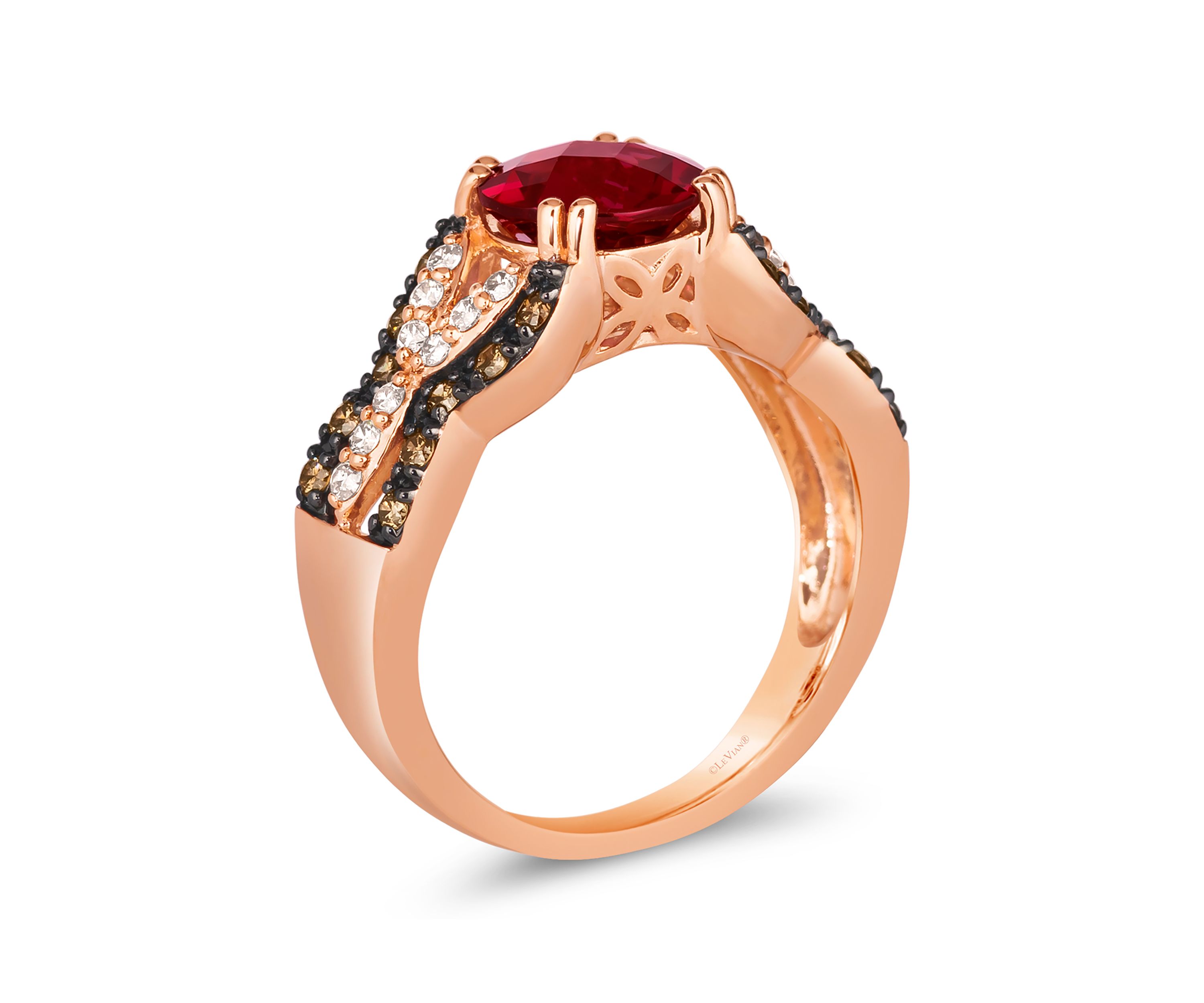 Ring featuring 2 ct. t.w. Raspberry Rhodolite®, 1/4 ct. t.w. Chocolate Diamonds®, 1/5 ct. t.w. Nude Diamonds™ in 14K Strawberry Gold®