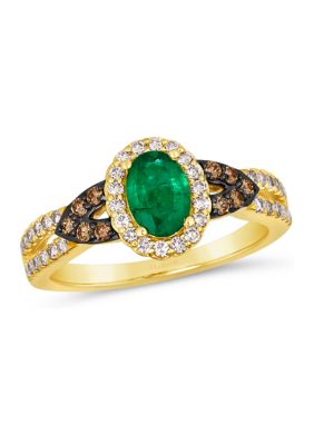  Ring featuring 1/2 ct. t.w. Costa Smeralda Emeralds™, 1/6 ct. t.w. Chocolate Diamonds®, 1/3 ct. t.w. Nude Diamonds™ in 14K Honey Gold™