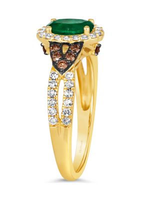  Ring featuring 1/2 ct. t.w. Costa Smeralda Emeralds™, 1/6 ct. t.w. Chocolate Diamonds®, 1/3 ct. t.w. Nude Diamonds™ in 14K Honey Gold™