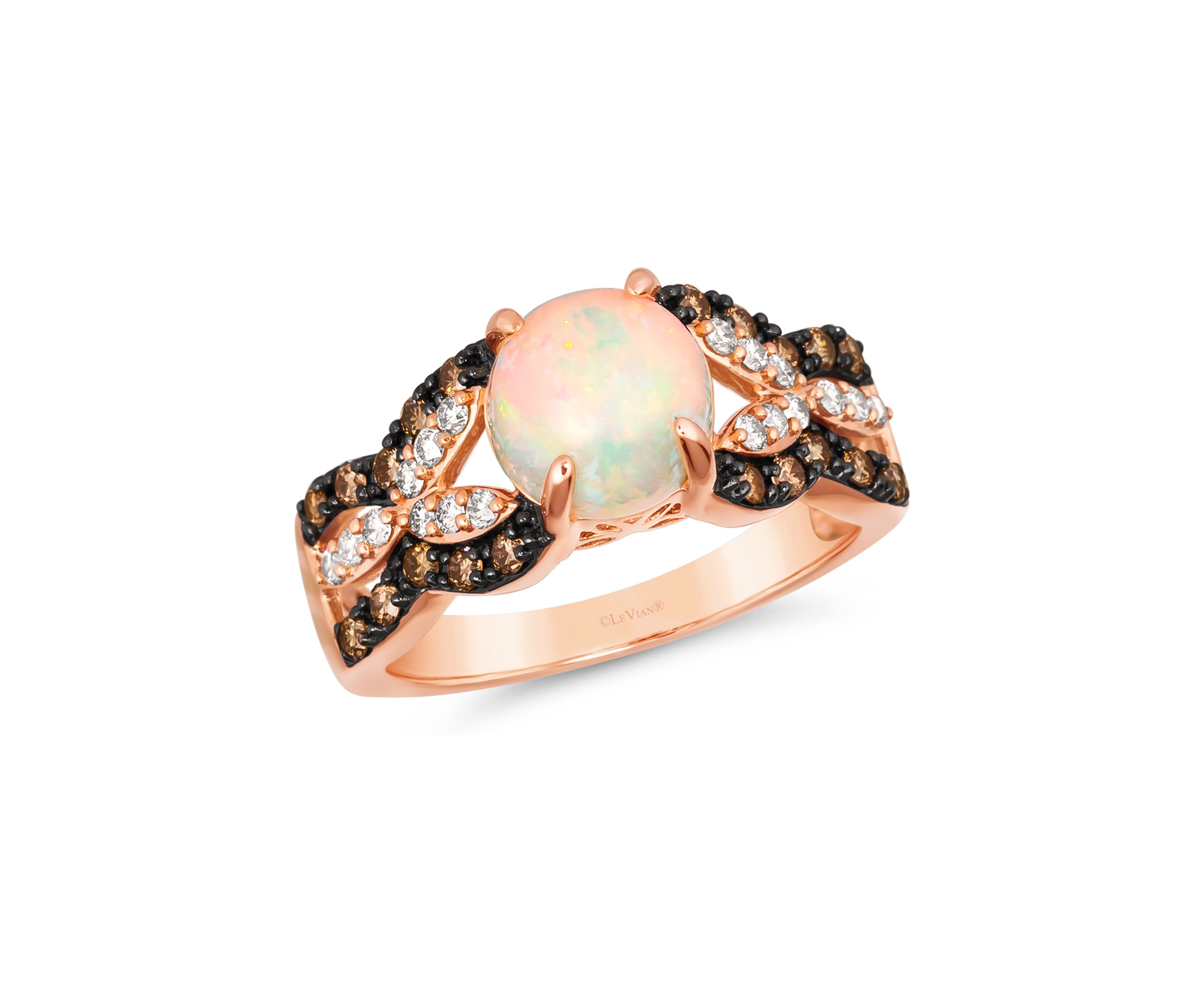 Ring featuring 1 ct. t.w. Neopolitan Opal™, 1/4 ct. t.w. Chocolate Diamonds®, 1/5 ct. t.w. Nude Diamonds™ in 14K Strawberry Gold®