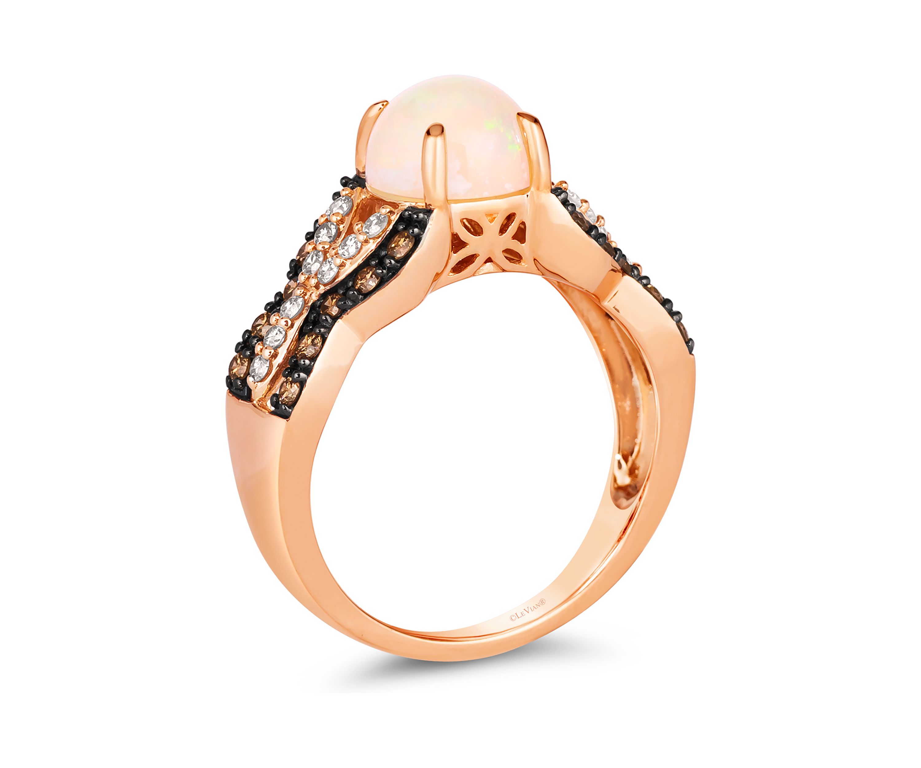 Ring featuring 1 ct. t.w. Neopolitan Opal™, 1/4 ct. t.w. Chocolate Diamonds®, 1/5 ct. t.w. Nude Diamonds™ in 14K Strawberry Gold®