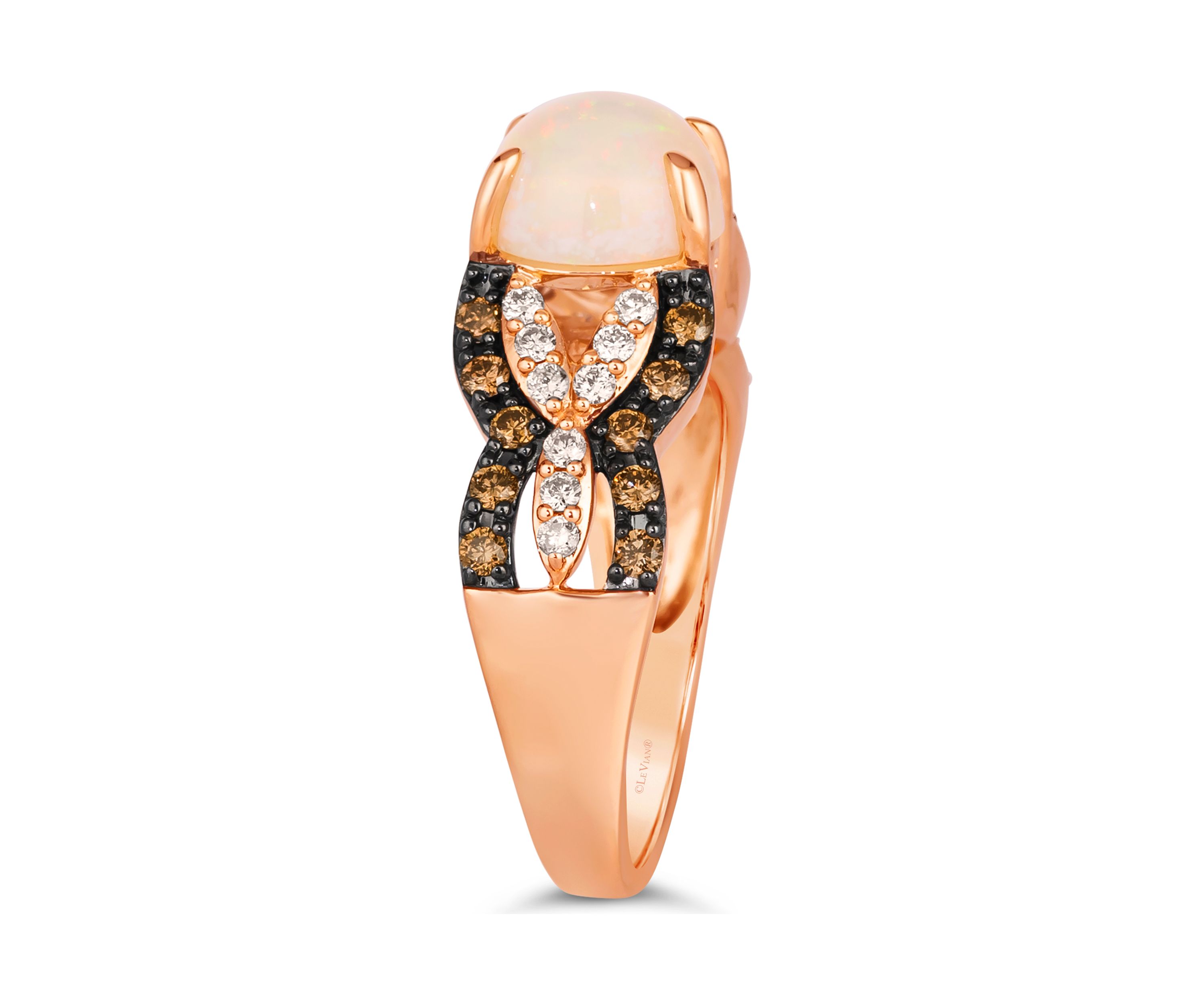 Ring featuring 1 ct. t.w. Neopolitan Opal™, 1/4 ct. t.w. Chocolate Diamonds®, 1/5 ct. t.w. Nude Diamonds™ in 14K Strawberry Gold®