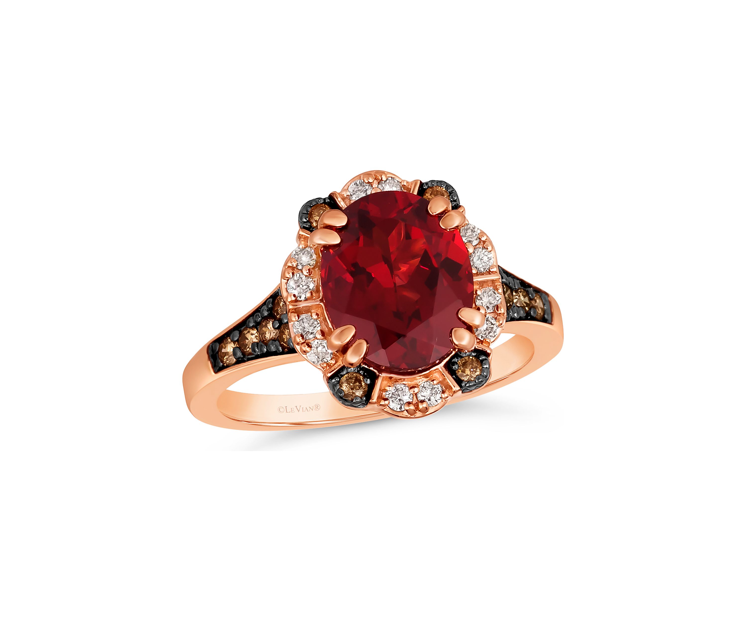 2.87 ct. t.w. Pomegranate Garnet™, 1/5 ct. t.w. Chocolate Diamonds®, 1/8 ct. t.w. Nude Diamonds™ Ring in 14K Strawberry Gold®