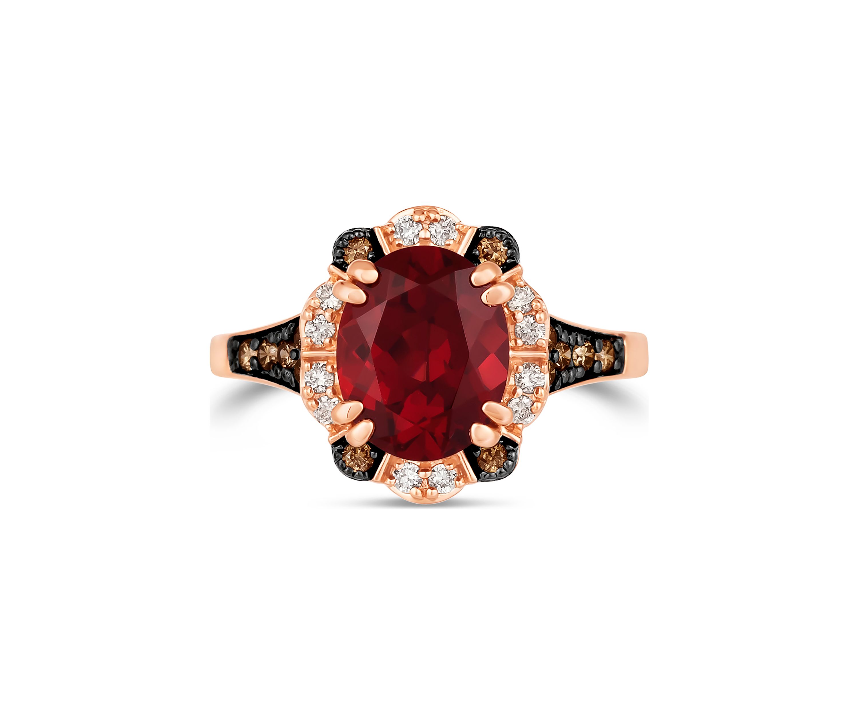 2.87 ct. t.w. Pomegranate Garnet™, 1/5 ct. t.w. Chocolate Diamonds®, 1/8 ct. t.w. Nude Diamonds™ Ring in 14K Strawberry Gold®